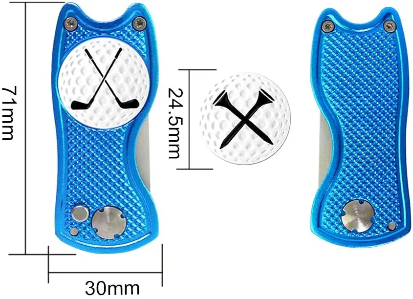 Repair Tool,Foldable Divot Tool, Stainless Steel Switchblade with 2 PCS Detachable Golf Ball Marker Pop-up Button