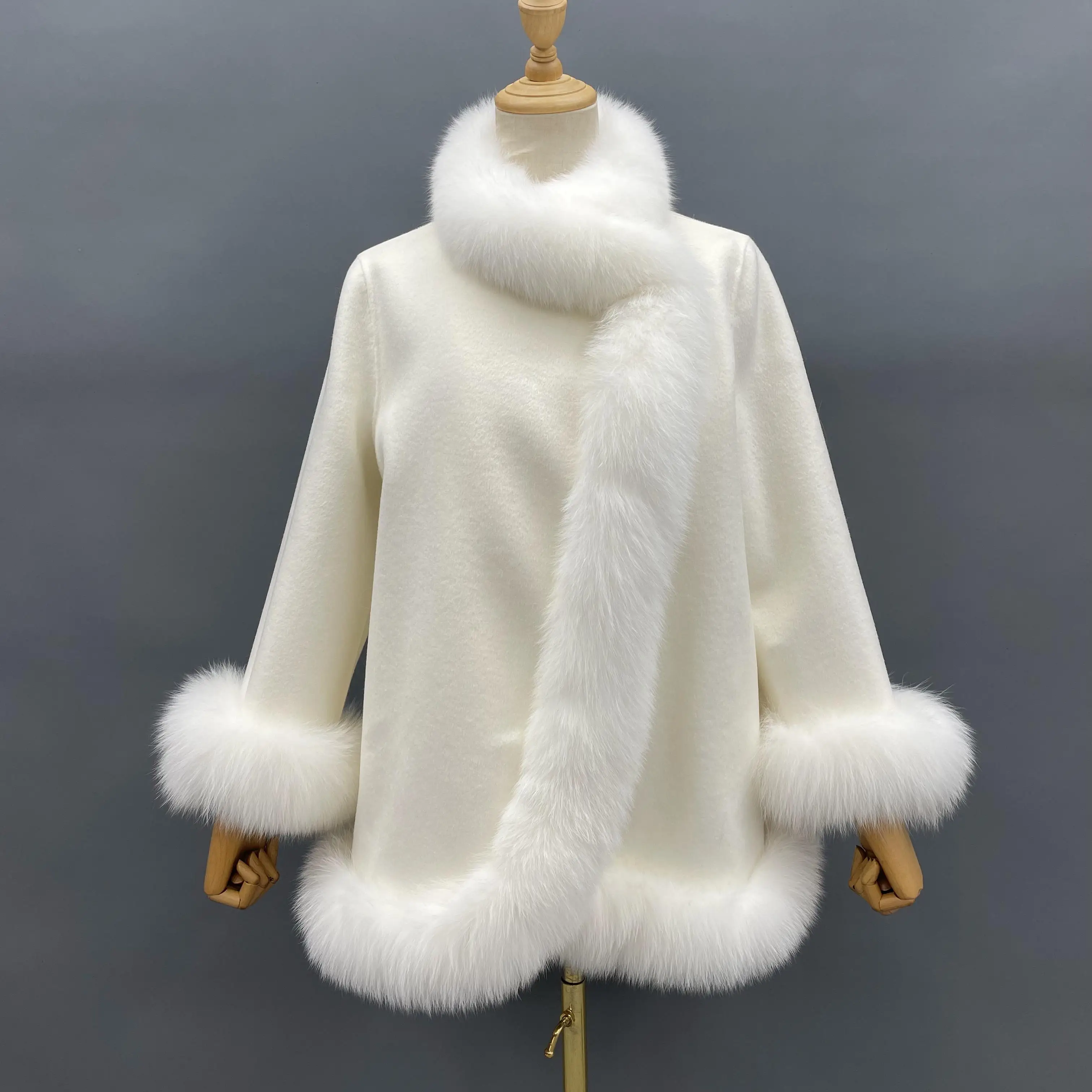 Celebrity style double-sided outside the fox fur collar cape coat cashmere winter ponchos for women
