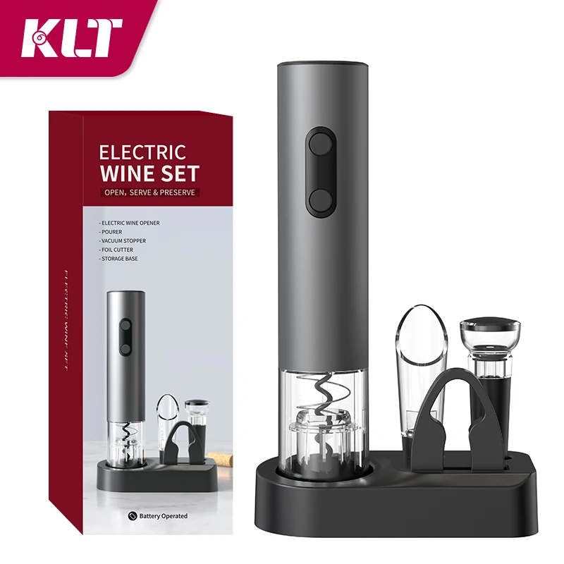 Smart Kitchen Accessories 4in1 Electric Wine Opener Gift Set with Wine Stopper,Wine Pourer,Storage Base