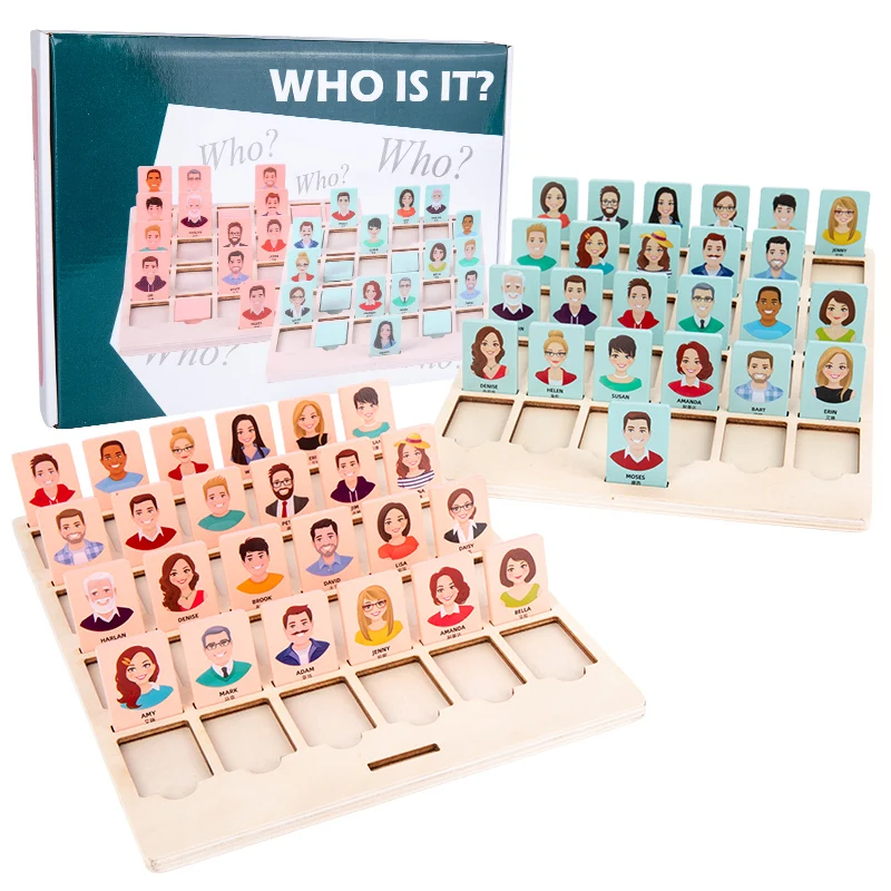 Hot Sale Who is it Educational toy Logic Thinking Wooden Family Party Board Game Intelligent Training Puzzle Board Game