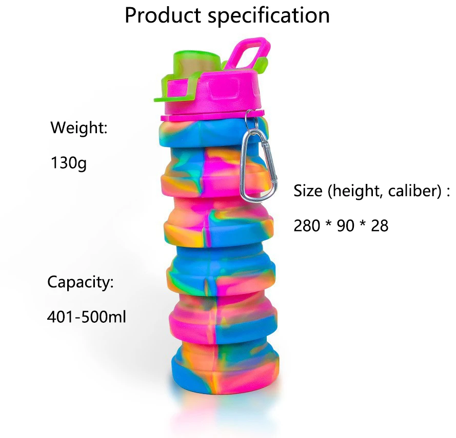 Portable Accompanying Cup Bpa Free Food Grade Camo Outdoor Sports Anti-fall Round Kettle 500ml Collapsible Silicone Water Bottle