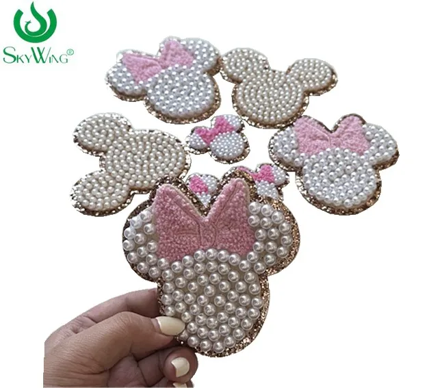 Handmade 3D Beaded and Pearl Embroidery Patches Custom Design with Ears and Heads Pattern 3M Self-Adhesive for Bags Clothing
