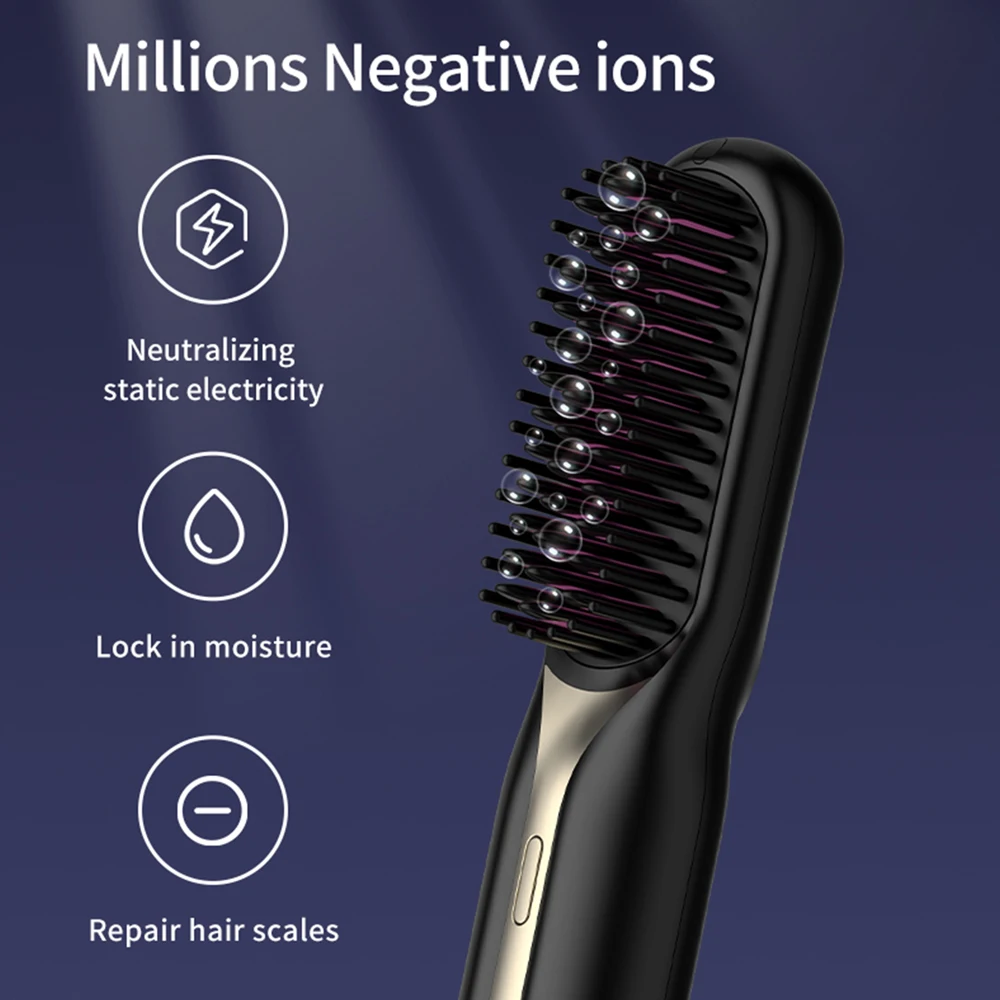 Wireless Portable Negative Ion Straightening Brush Electric Hair Straightener Hot Comb
