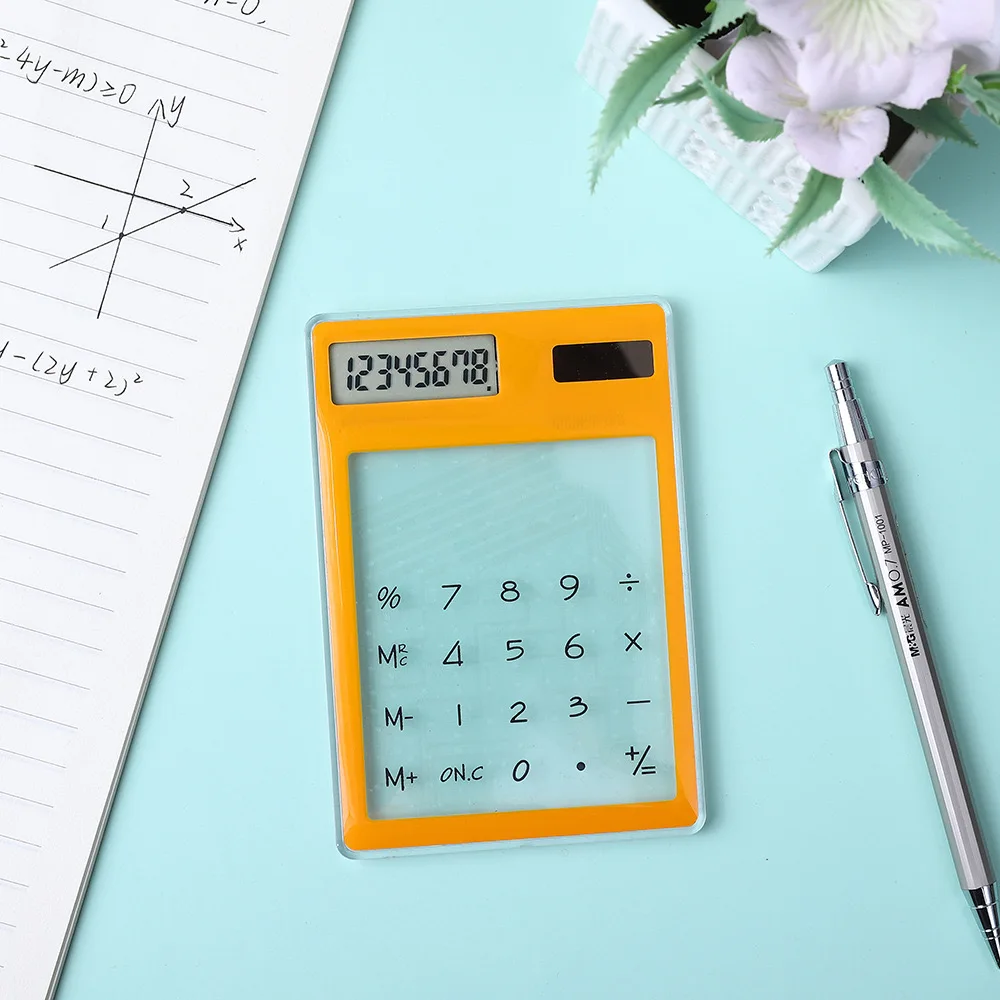 Hot Sale Transparent calculator student stationery ultra-thin solar mini portable calculator learning Office