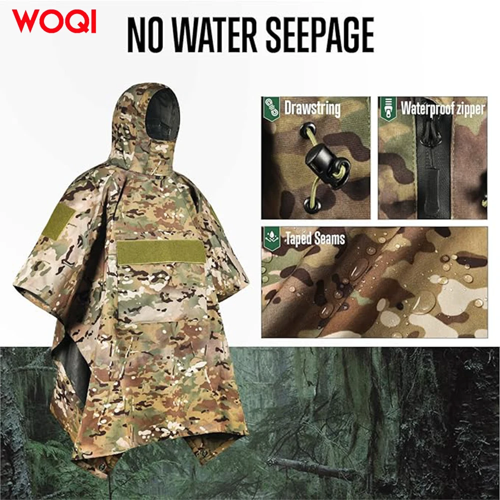 WOQI waterproof and tear resistant camouflage tactical cape for adults suitable for camping hiking outdoor hunting