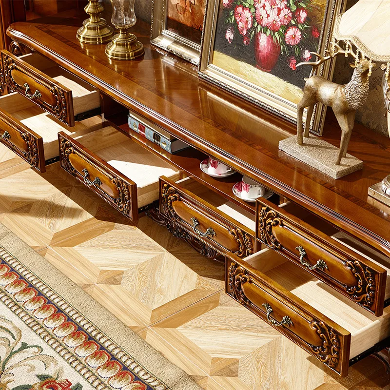 Antique Living Room Coffee Table Solid Wood Carved Tea Table Marble Top Sofa Center Table For Home Project Furniture