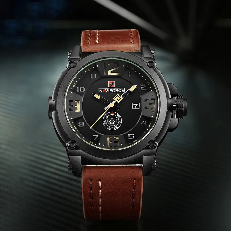 
NAVIFORCE Mens Watches Top Brand Luxury Sport Quartz-Watch Leather Strap Clock Men Waterproof Wristwatch relogio masculino 9099 