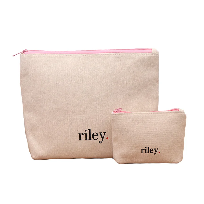 Wholesale Canvas Cotton Cosmetic Pouch Custom Logo Printed Eco Friendly Blank Organic Makeup Make Up Bag