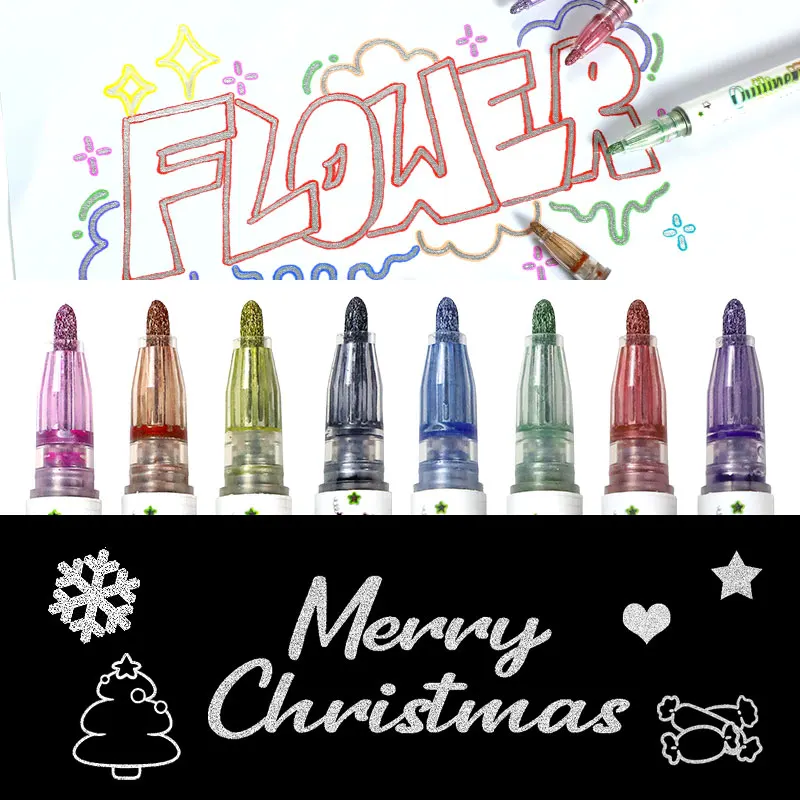Cheap 8 Colors Glitter Double Line Outline Marker Pen Graffiti Paint Marker for Christmas Card Poster