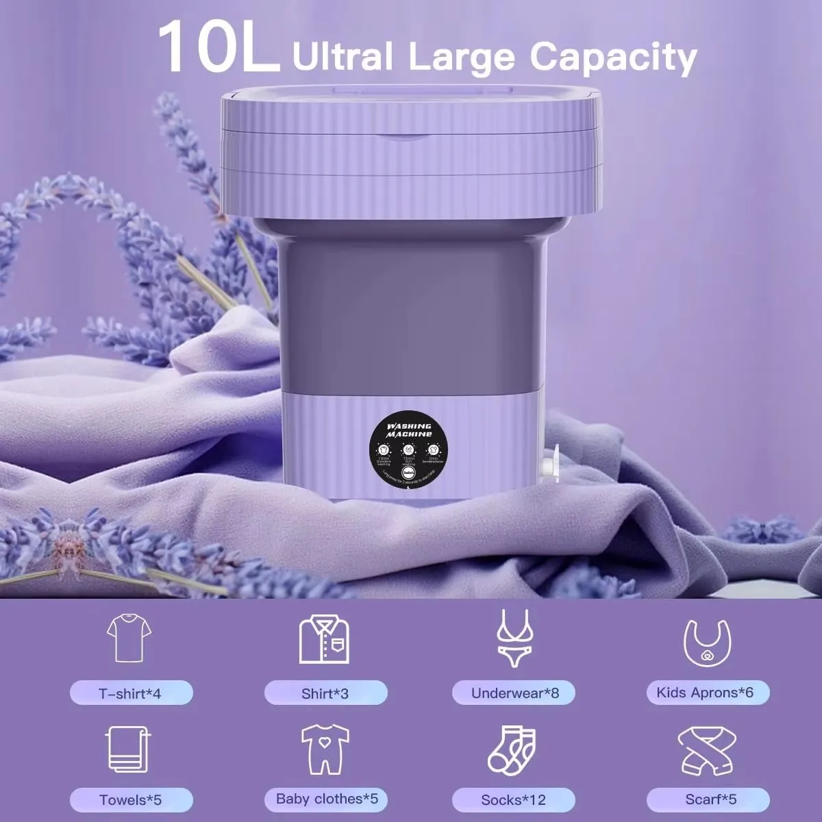 Hot Selling  Portable Washing Machine 8L High Capacity Mini Washer Foldable Washing Machine with 3 Modes  Half Automatic Washt