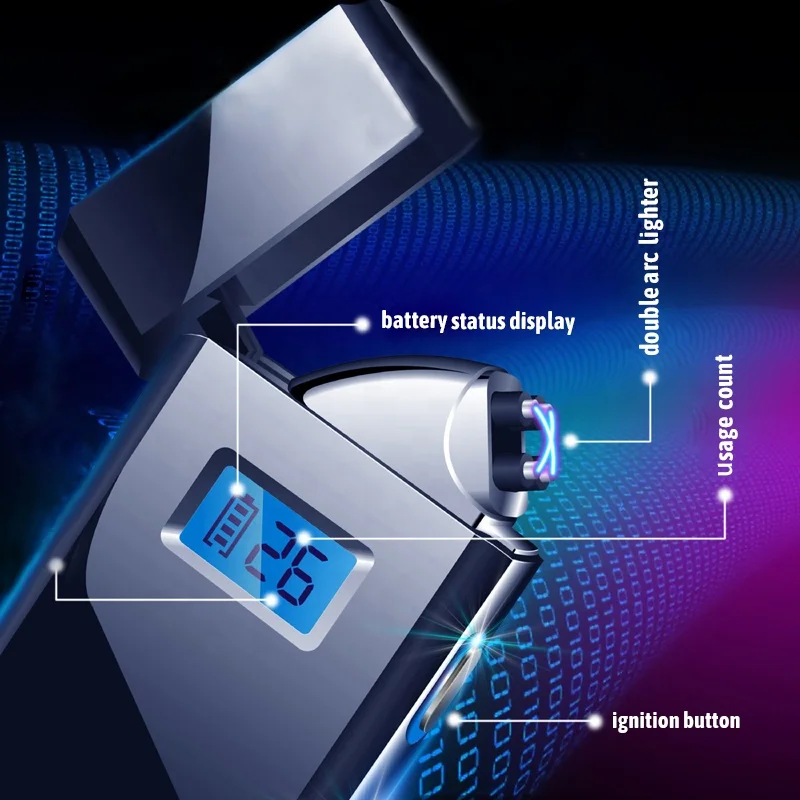 Customized Smart Smoking USB Rechargeable Arc Electronic Lighter Press Button with Screen,Electric Lighters Smoking Accessories