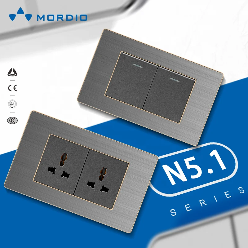 Aluminum metal wall switch socket and 2gang American switched socket with 2usb ports 220V~