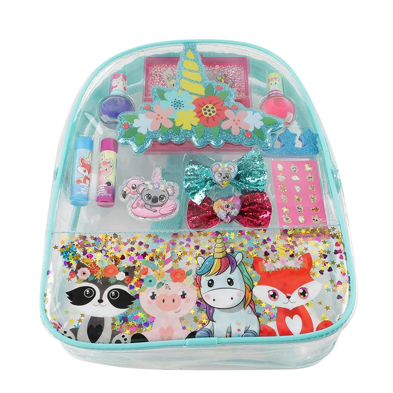 Children Pretend Beauty Vanity Set with Cosmetic Bag Birthday for Girls Make Up Gift