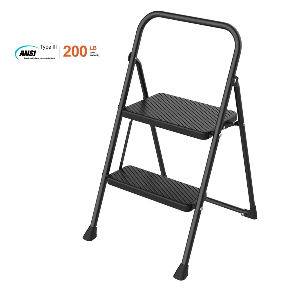 ANSI EN14183 Durable round-tube steel step ladder with plastic big step and platform safety step stool