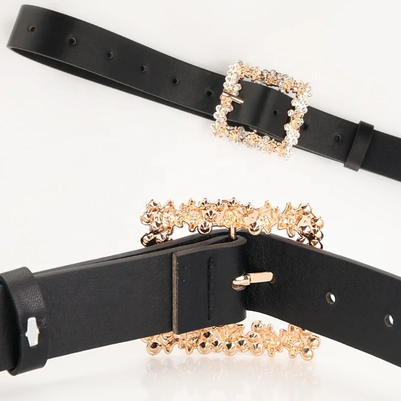 Alloy Square Buckle Belts for Women PU Leather Waist Belts Ladies Waistband for Jeans