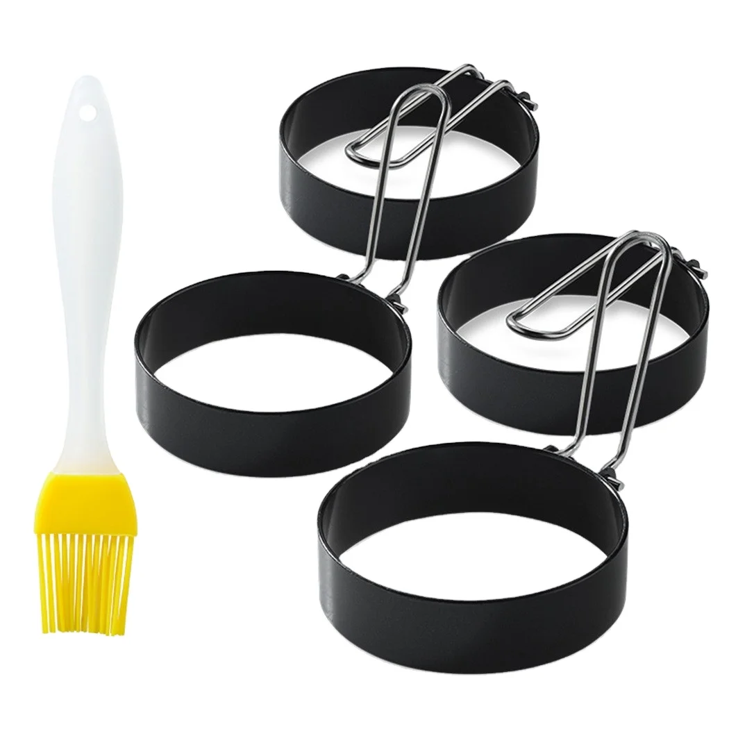 4 non-stick egg rings Frying pans pancake rings folding handle practical egg tool kitchen gadget
