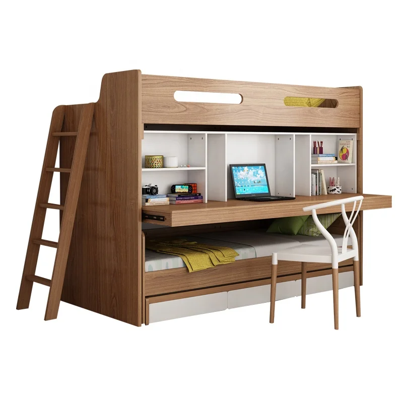 
space saving bunk bed triple for kids Multi-functional loft beds with study table&desk children bedroom furniture 