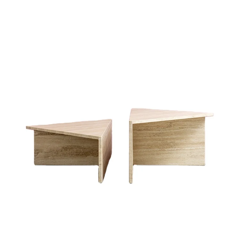 Modern minimalist luxury natural stone high-low combination tea table hotel living room travertine coffee table