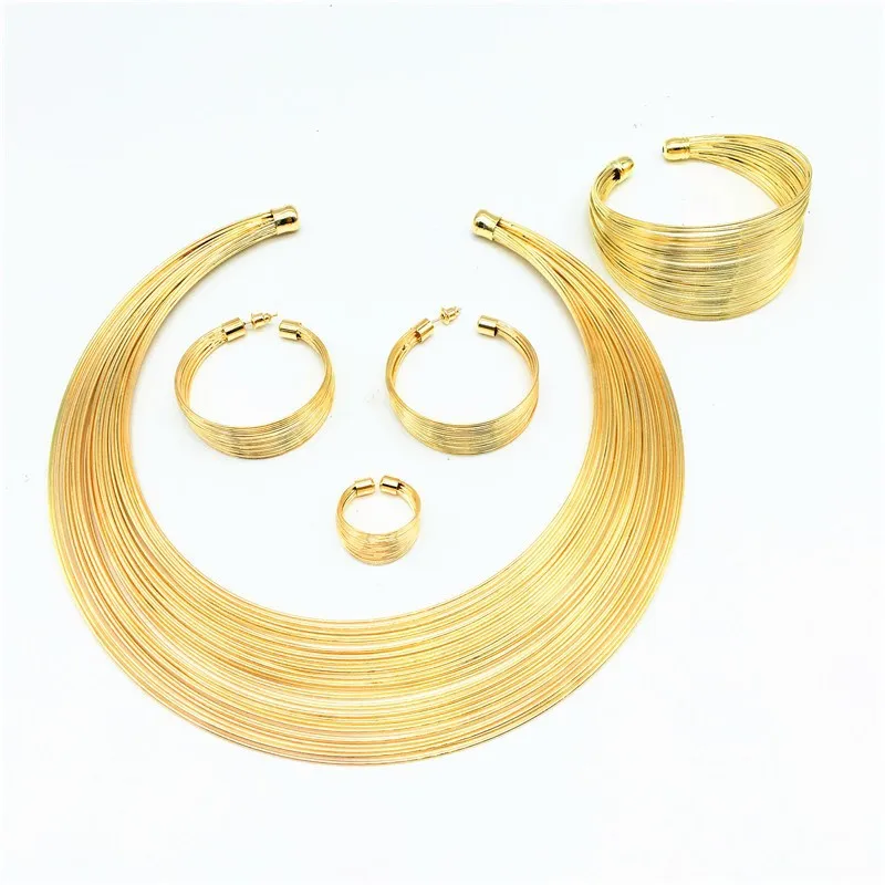 Nigerian Bridal Necklace Set Women Fashion Personality Statement Necklace 18k Gold Plated Jewelry