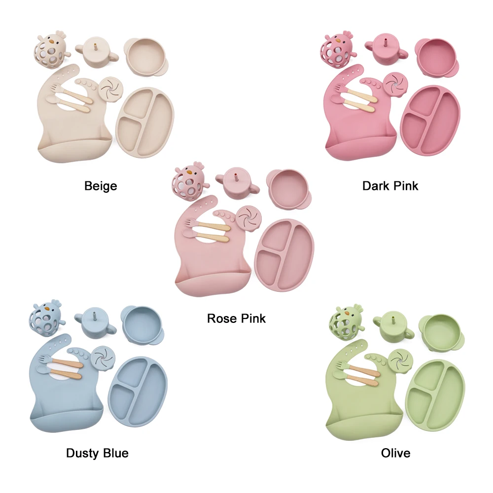 Factory Baby Eating Utensils Children Bowl Fork Spoon Silicone Plate Suction Silicone Baby Feeding Set