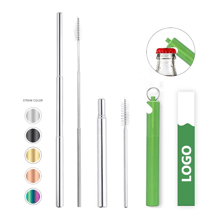 
2020 Beer Opener Stainless Steel Folding Telescopic Keychain Straws with Case Brush 
