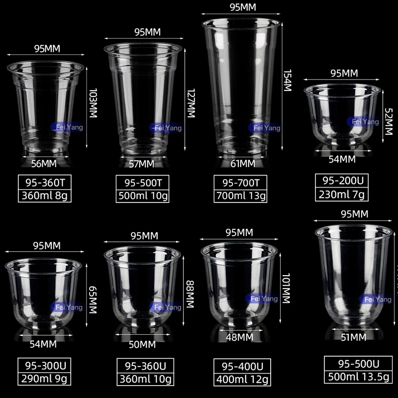 Printing LOGO Plastic pp Pet Cup  95 Caliber 360ml 500ml 700ml Transparent PET clear Plastic Cups with Lid and Straw