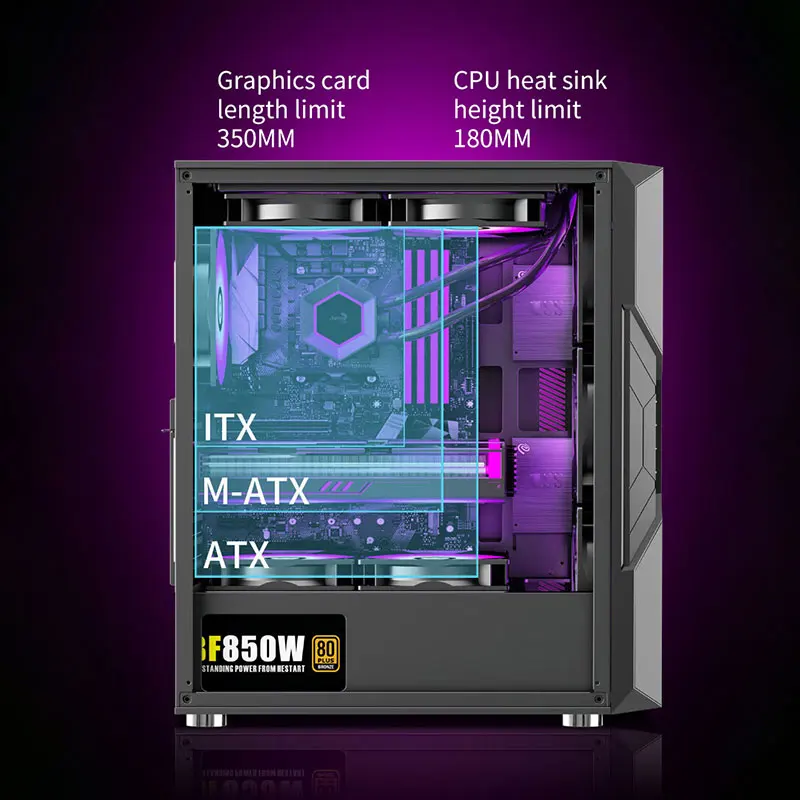 Wholesale Office Desktop Metal Tower PC Case with RGB Cooling Fan Middle Tower Design for Home ATX Computer Cases & Towers