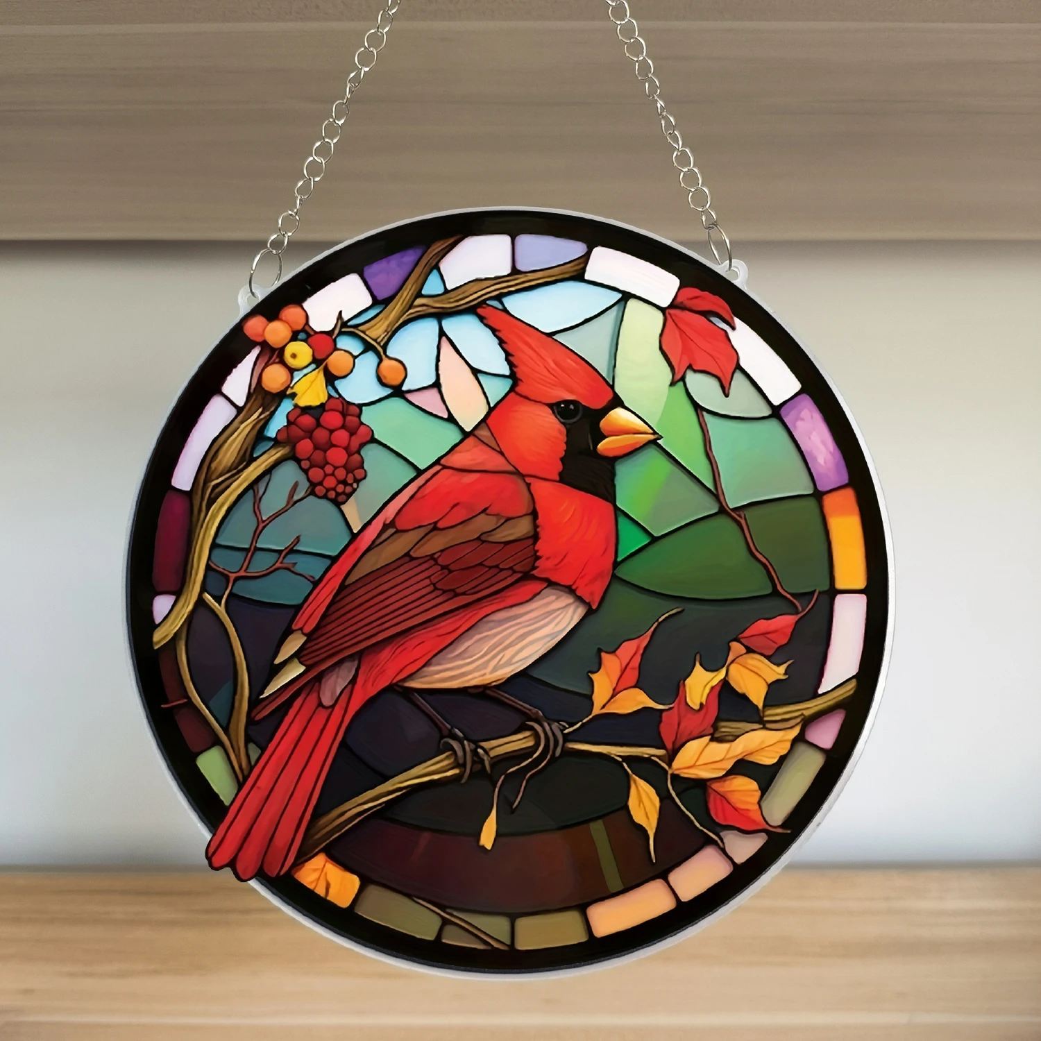 TLB Acrylic Red Bird Round Sheet Door and Window Hanging Wall Outdoor Decorations Transparent Art Deco Birthday Customized Logo