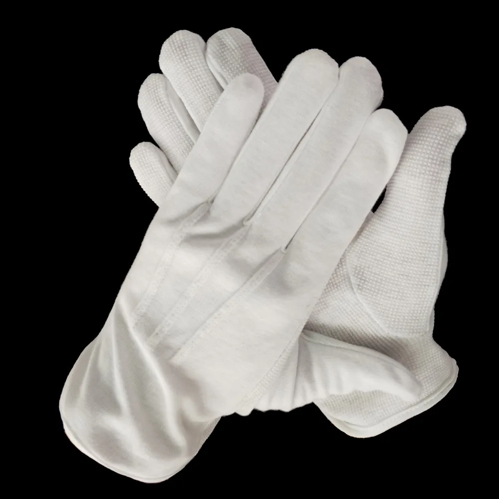 white hand riding driving  breathable soft non-slip cotton waiter waitress pvc dot glove