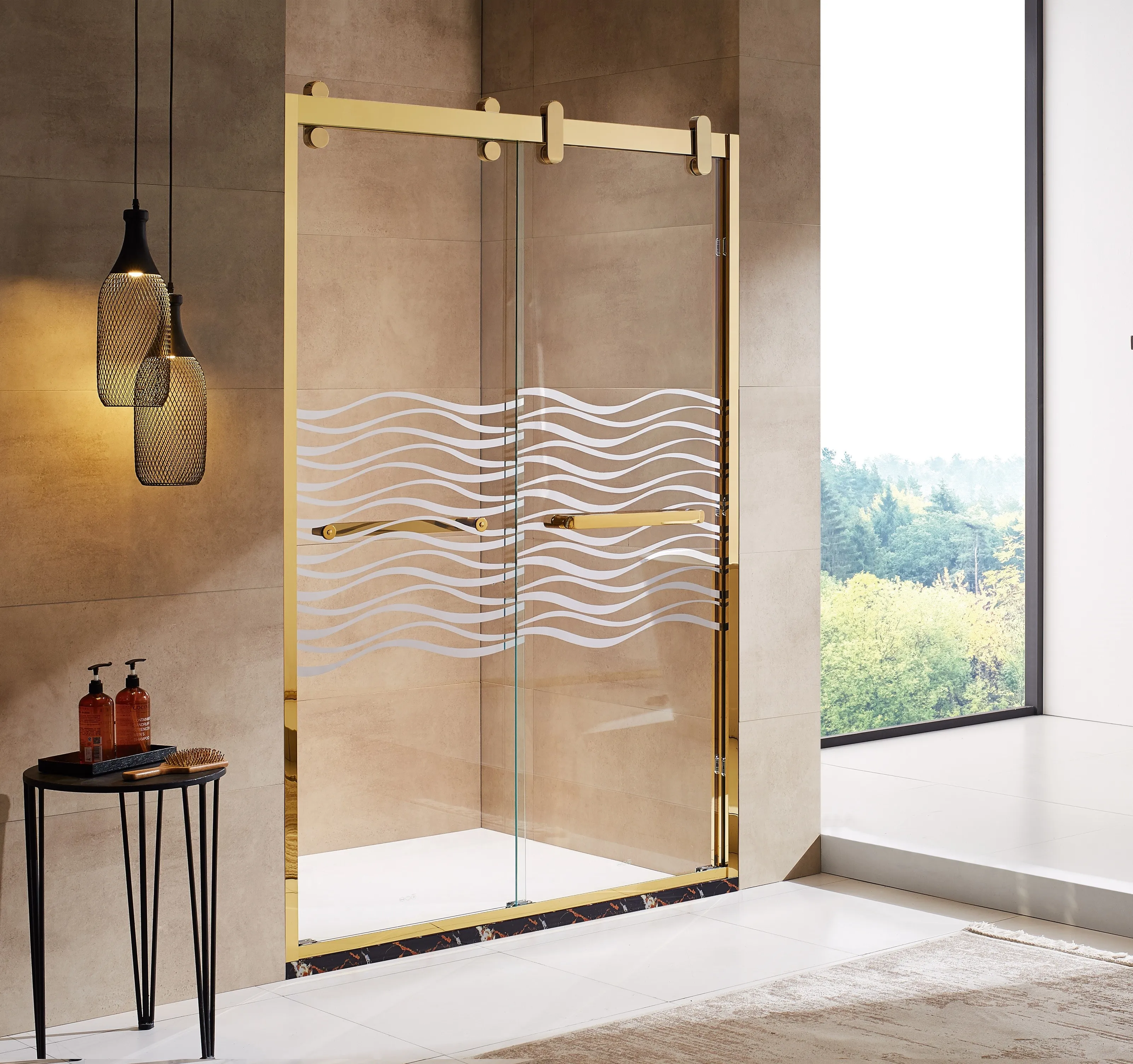 Hotel  golden sliding bathroom shower door