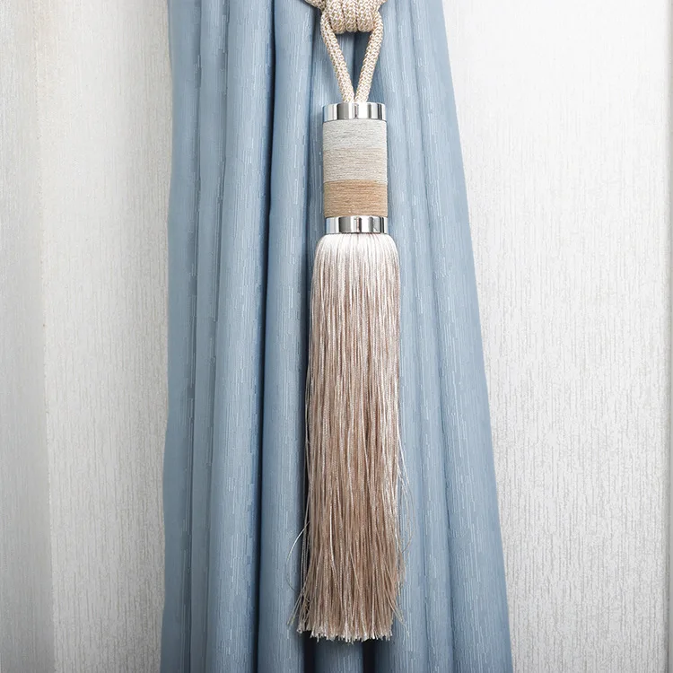Factory supply curtain hanging ball three-color cylindrical farmhouse tassel shower curtain bandage buckle tassel trim curtain