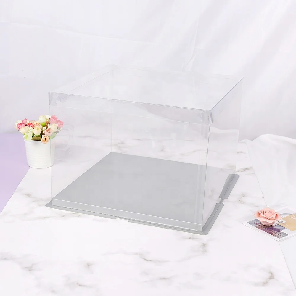 6 8 10 12 Inch Square High Wedding Transparent Acetate Plastic Tall Clear Cake Box Packaging With Lid Handle 10 x 10 x 6