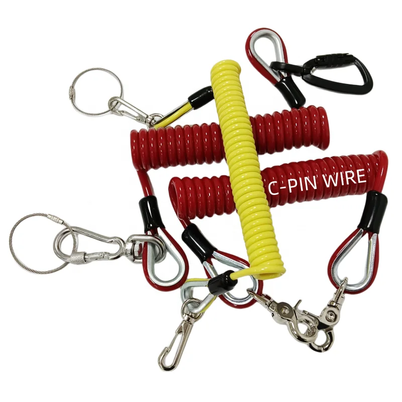 C-PIN colourful PVC Plastic coated stainless steel wire rope safety tool spring lanyards steel cable