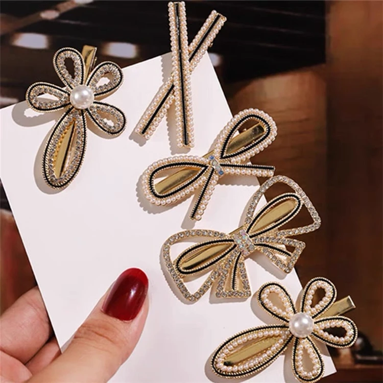 4PCS South Korea Rhinestone Pearl Hairpin Fugitive Princess Hairpin Heavy Industry Girl Character Clip Set