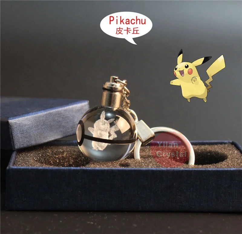 Оптовая продажа, 30 мм, элегантный хрустальный брелок в виде Пикачу k9, со светодиодной подсветкой, подарок для детей