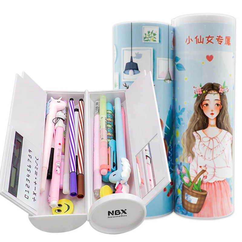 NBX Factory Products Multifunctional Kids Plastic Pencil Case with Mirror Calculator for Girls School Stationery Box
