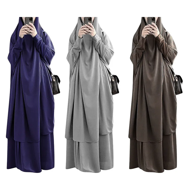 Islamic Clothing Jilbab Abaya Muslim Dress Bat Abaya Women Niqab Ladies Burka Khimar Jilbab 2 Pieces Modest Khimar Hijab Abaya