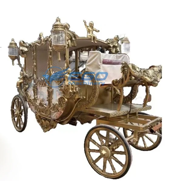 Royal Horse Carriage Factory Price Electric Horse Drawn Cart Wedding Vehicle Luxury Golden Royal Horse Buggy Price