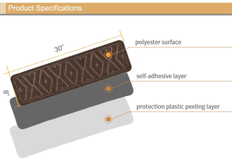 Wholesale modern design Nonslip self adhesive stair carpet mat pvc backing black non slip stair step mat