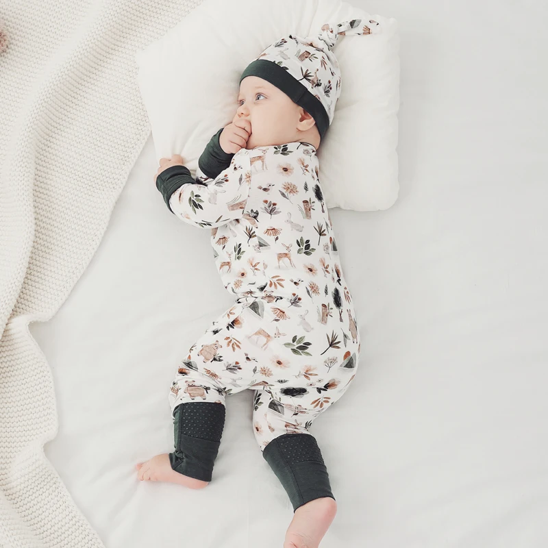 Детский комбинезон на молнии, с принтом из бамбука, на возраст 0-3 месяца