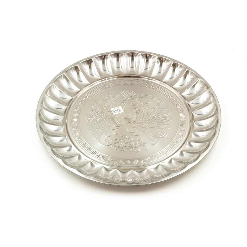 large 50cm 65cm round shape casting flower Metal stainless steel tray hotel arab food fruit tray