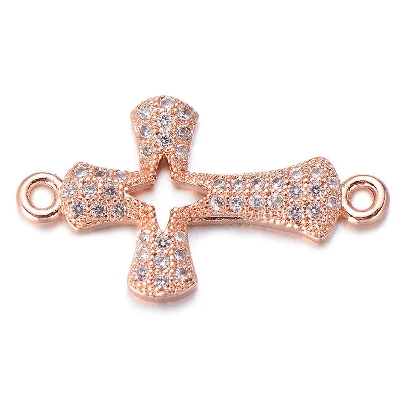 Women Handmade Bracelet Necklace Accessories White CZ Cross Charms for Jewelry Making Micro Pave Clear Zircon Bead Charm