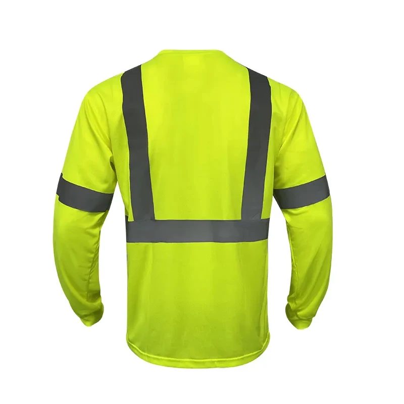 Wholesale Men Reflect Workwear Hivis Long Sleeve Green T-shirt High Visibility Two Tone safety vests Can be customized Shirts