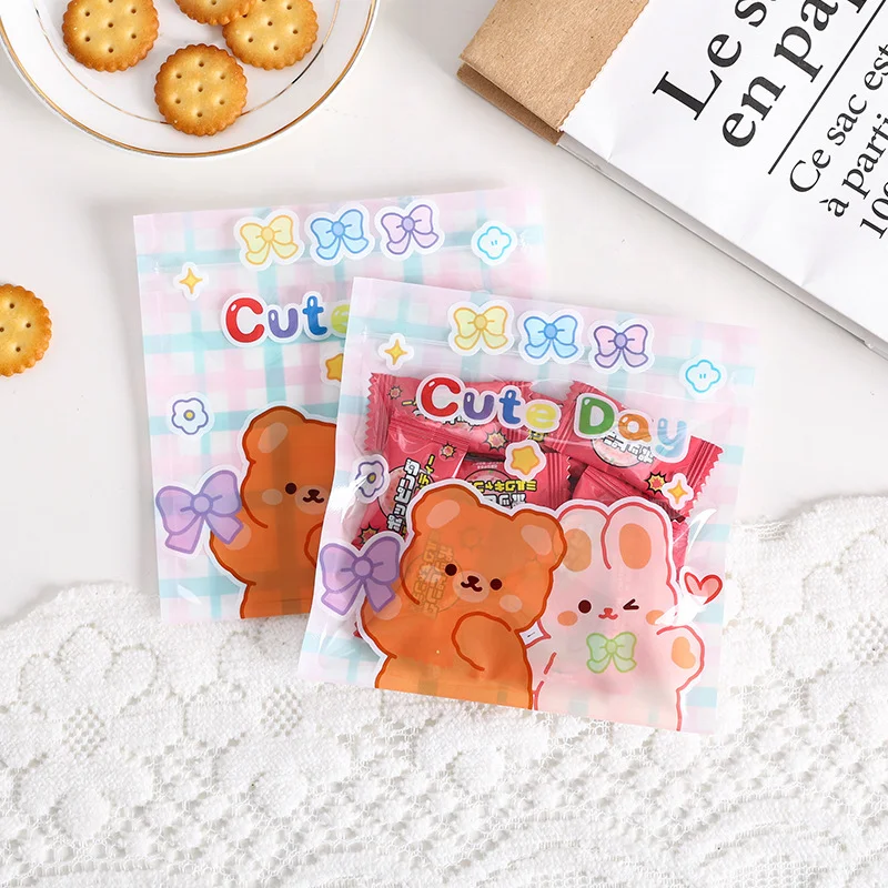 Cartoon Food Storage Small Sealed Bag Bear Gummy Dried Fruit Cashew Nuts Candy Cookies Packaging Small Plastic Bag With Zipper