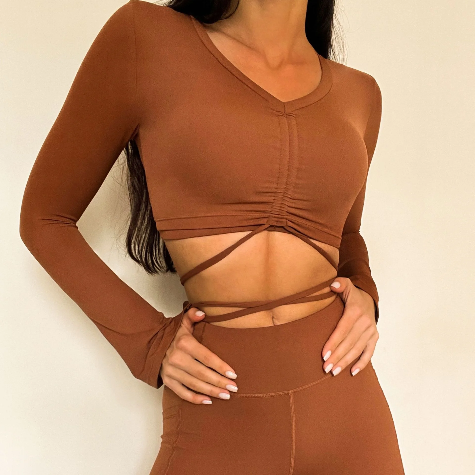 Pashasunshine new nylon naked tight flared pants bra high elastic sports vest breathable sweat absorbing Yoga suit