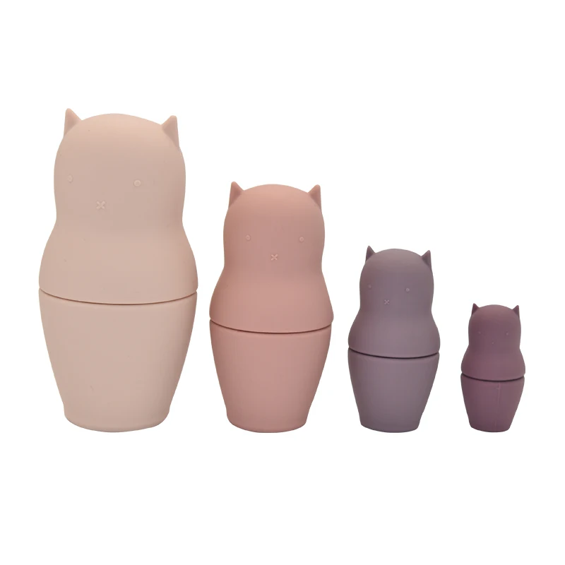 Hot on Sale and New Arriving Custom Silicone Doll Set Cat Cute Russian Matryoshka Baby Toy silicone nesting doll