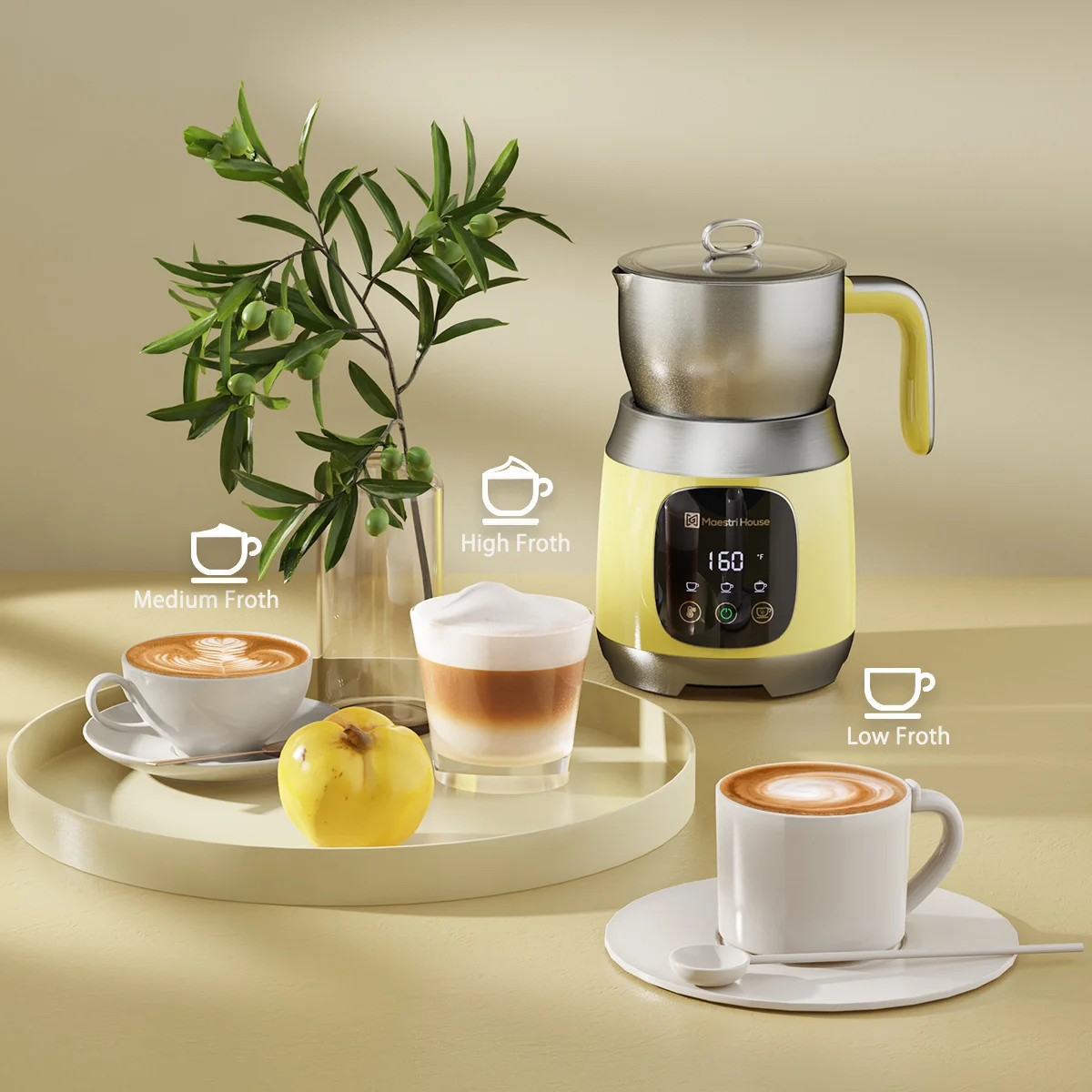 Maestri House MMF-9304 Hot Chocolate Heater Machine Rechargeable Travel Electric Coffee Kettle Buy Yellow Detachable Milk Frothe