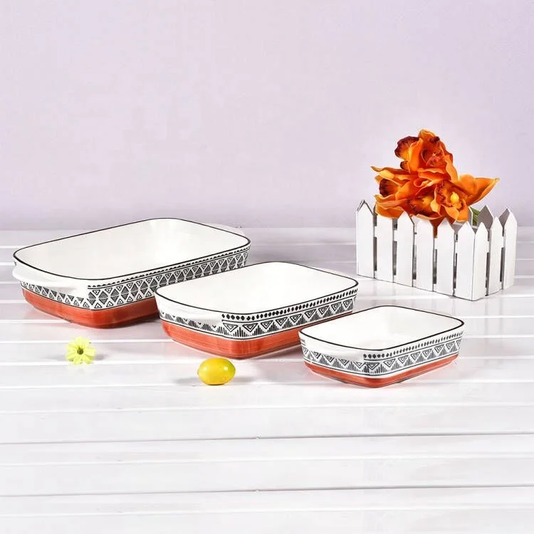 Rectangular bakeware baking accessories bakeware porcelain baking dish set ceramic baking tray with handles 3 sizes available