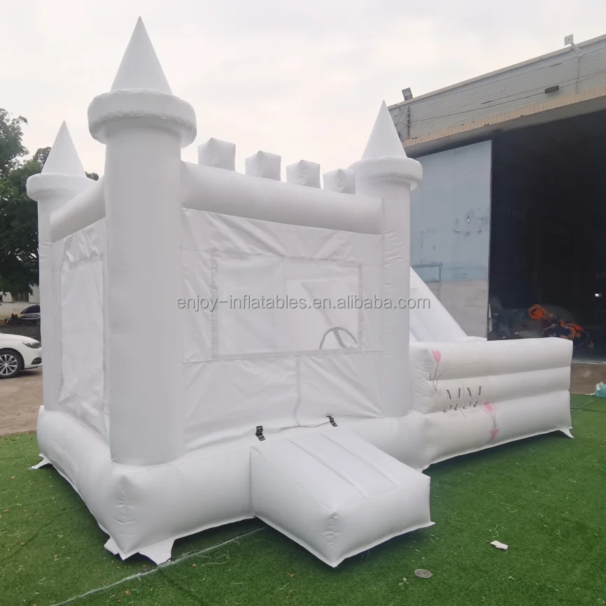 Outdoor commercial inflatable white bounce house combo with ball pit and slide inflatable castle water slide pool