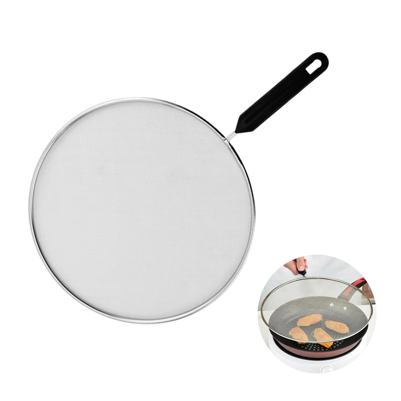 Kitchen Oil Splatter Screen Pan Cover Mesh Flour Sifter Strainers Stainless Steel Oil Splatter Guard for Frying Pan